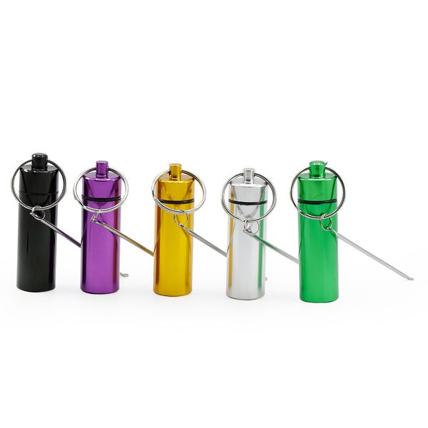 Diámetro 18 mm altura 59 mm aleación de aluminio llavero portátil botella de almacenamiento accesorios para cigarrillos tubo de vidrio para fumar