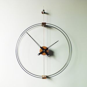 Diamètre 60CM unipolaire double tour nordique moderne simple créatif espagnol horloge murale noyer noir grande horloge à main