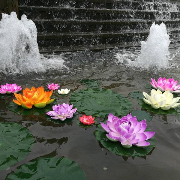 Flor de seda Artificial de simulación de 17 CM de diámetro, piscina de agua flotante, loto para eventos, suministros para decoración de boda y hogar