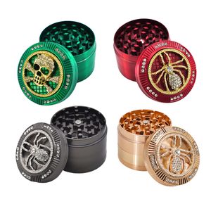 Diamant Animal Fumer Herb Grinders Araignée Grenouille Crâne Feuille Métal Combinaison Déchiqueteur De Tabac Main Meuleuse Mécanique 52mm 4 Pièces