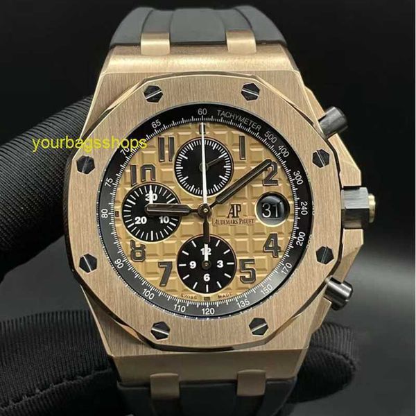 Diamond AP Montre-bracelet Epic Royal Oak Offshore Series 26470OR Cadran en or rose avec ceinture en crocodile pour homme, chronométrage, mode, loisirs, affaires, sport