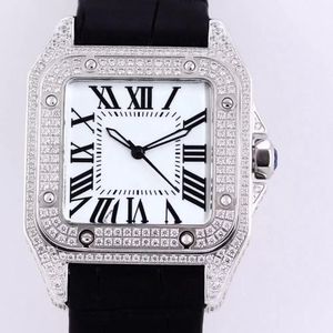 Diamond automatisch 40 mm 316 roestvrijstalen kast ingesteld met Swarovski Rhinestone waterdichte koeienriemriem