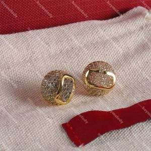 Boucles d'oreilles de créateur en forme de boule de diamant, créoles avec lettres dorées, clous en cristal, boucles d'oreilles exquises pour femmes