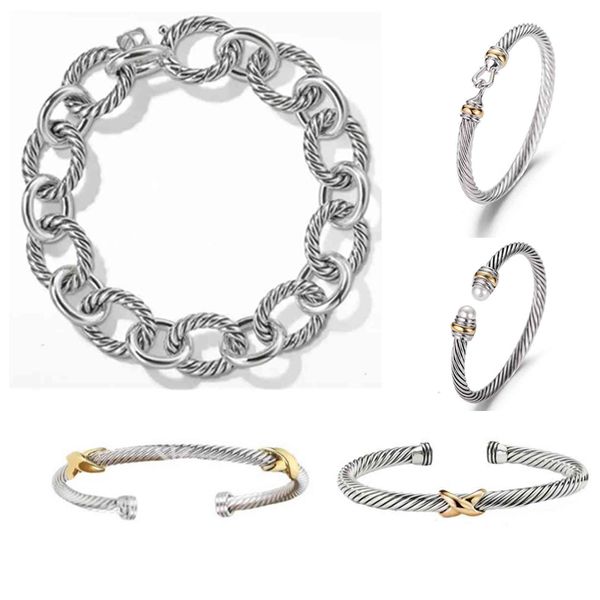 Bracelet en diamant Dy Bracelets Bijoux Femme Hommes Sier Or Perle Tête Pierre X En Forme De Manchette Bracelet Bijoux De Mode Designers Fête De Mariage Cadeau D'anniversaire