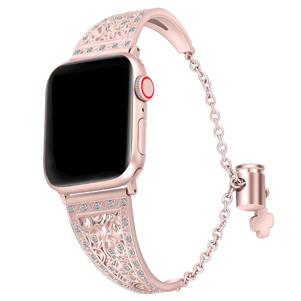 Bracelet en diamant pour femme, longueur de chaîne réglable, pour Apple Watch, 45mm, 41mm, 40mm, 44mm, 38mm, 42mm, en acier inoxydable, iwatch série 8 7 SE 6 5 4 3