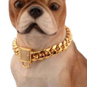 Diamant Buckle Dog Chain 14mm huisdier kraag roestvrij staal Pet Gold Chain Cat Dog Collar Accessories2880