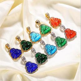 Collier pendentif bouddha en diamant pour femmes, pendentif à breloque, sourire bouddha, pierre bleue, Zircon, bijoux de fête, cadeau d'anniversaire, 180g