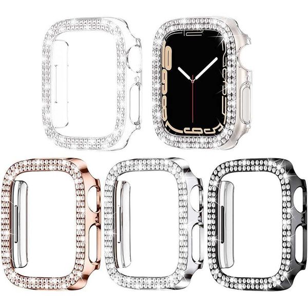 Étui en diamant pour Apple watch 8 7 41mm 45mm 44mm 40mm 42mm 38mm Accessoires Bling Bumper Protector Cover iWatch series 8 3 4 5 6 se