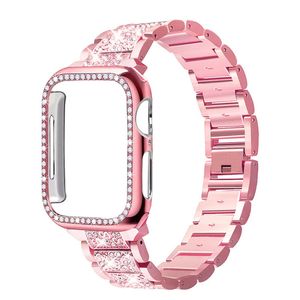 Diamant gevallen + imitatie juweel horlogeband riemen voor Apple horloge 41mm 45mm 40mm 42mm 38mm accessoires Bling Bumper Protector Cover Iwatch Series 7 6 5 4 3 2 1 Se horlogeband