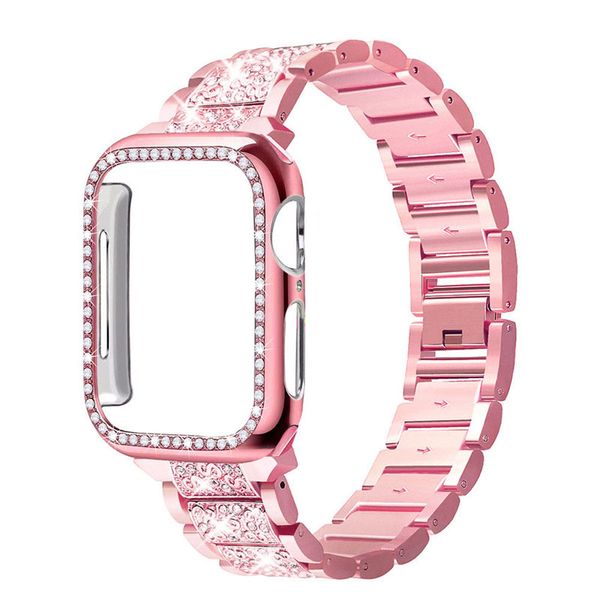 Boîtiers en diamant + bracelets de bracelet de montre imitation bijou pour montre Apple 41 mm 45 mm 40 mm 42 mm 38 mm Accessoires Bling Bumper Protector Cover iWatch série 7 6 5 4 3 2 1 se bracelet de montre