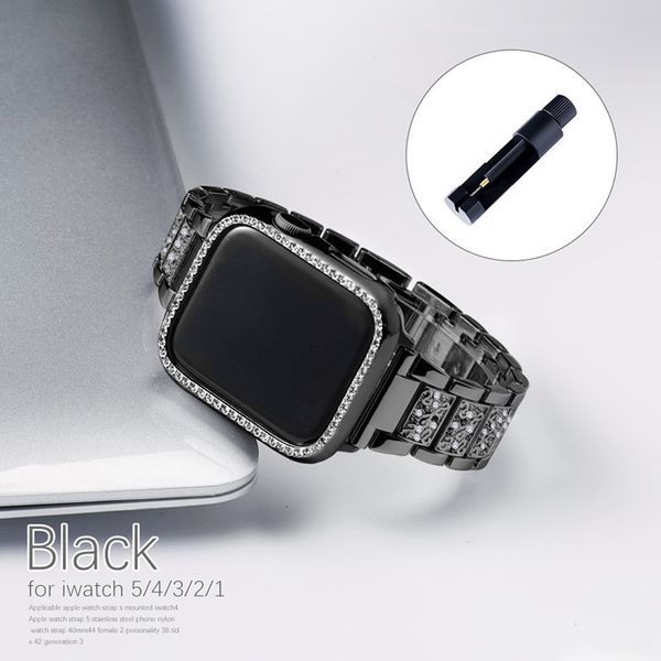Boîtiers en diamant + bracelets pour bracelet de montre Apple 40 mm 41 mm 38 mm 44 mm 45 mm 42 mm 40 mm Bracelet de montre en métal Bracelet à maillons cubains iWatch série 3 5 6 se 7 Bracelet de montre intelligent en or