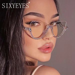 Lunettes de soleil œil de chat en diamant, verres de soleil semi-sans monture, marque de luxe de styliste, monture en cristal, 2023, 240118