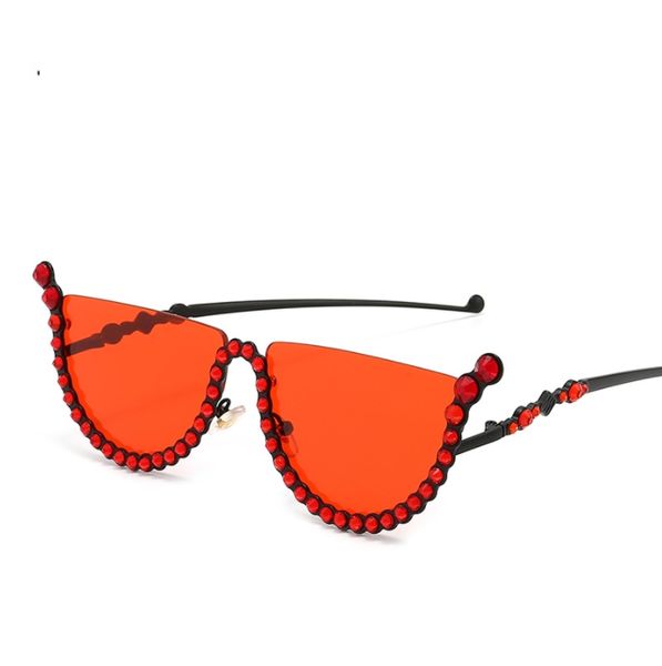 Gafas de sol de ojo de gato de diamante para mujer, gafas de sol sin montura de marca de diseñador, montura de cristal, gafas de diamantes de imitación, venta al por mayor