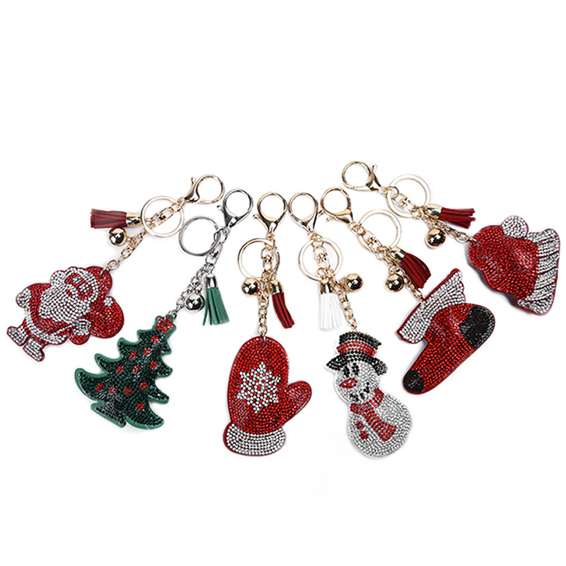 Diamond Kerst Keychain Cartoon Keychain Key Chain Women's Bagage Decoratieve hanger Keyring