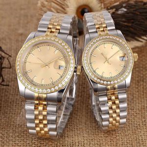 Diamond Couple Watches Automatisch mechanisch horloge Roestvrij stalen band Saffier Waterdichte Montre De Luxe-polshorloges