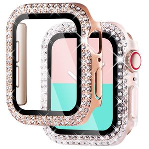 Couverture en diamant pour Apple Watch Case 45mm 41mm 44mm 40mm 42mm 38mm Protecteur d'écran en verre trempé iWatch série 7 SE 6 8 5 avec boîte de vente au détail