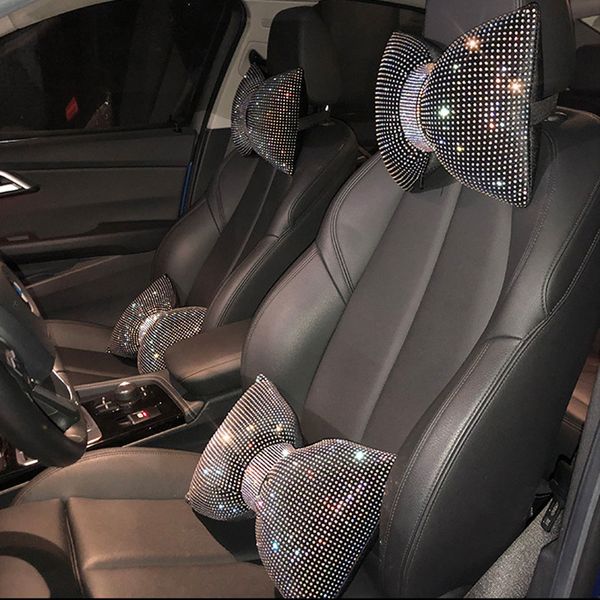 Diamant cristal nœud papillon cou oreiller strass Auto appui-tête siège soutien taille oreillers Bling voiture accessoires pour femmes