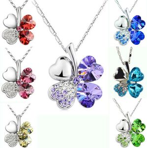Diamond Crystal Lucky Four-leaf Clover Necklace Korean Version Clavicle Chain Women Alloy Pendant Choker Chain