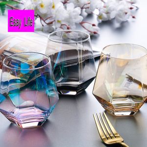 Diamant Cristal Whisky Verres Sans Plomb Vodka Bar Club Bière Vin Cocktail Tasse Transparent Café Lait Thé Tasse Maison Verres De Noël Couple Cadeaux JY0040