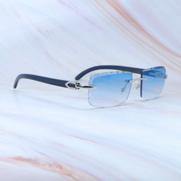 Gafas de sol con corte de diamante, elegantes gafas de lujo Carter, sin montura, gafas de sol para conducir para hombre, gafas de sol elegantes, montura plateada de cuerno de búfalo negro