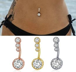 Diamond Dangle Belly Bars Navel Bell Button Ring Crystal Flower Shape Body Jewelry Navel Piercing Rings