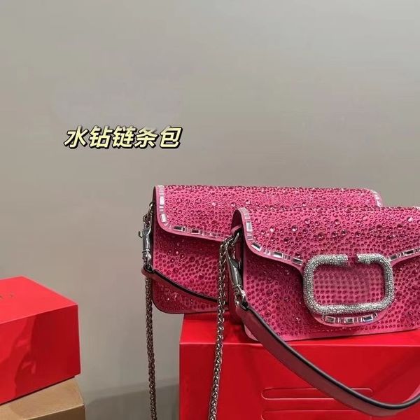 2023 Bolso de cadena con diamantes de imitación, bolso de diseñador, bolso cruzado para mujer, bolso auténtico de vagabundo para mujer, bolso de mensajero tipo billetera negra, bolso de sillín con diamantes brillantes