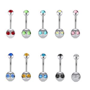 Diamond Double Ball Belly Button Ring 14G Acero inoxidable Body Navel Barbell para hombres y mujeres