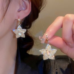 Boucles d'oreilles pendantes personnalisées avec étoiles en cristal ornées de diamants pour femmes, mode coréenne, bijoux quotidiens pour fête d'anniversaire, cadeau