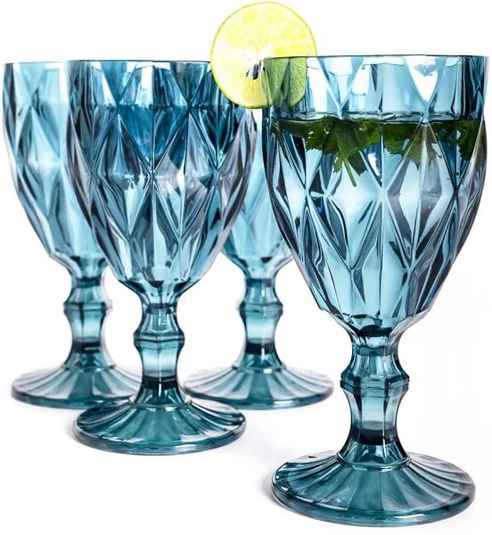 Copa de agua de vidrio en relieve de diamante Copa de color de estilo europeo Fuente de agua potable para el hogar Regalo de vacaciones Copa de vino tinto Vasos 10 oz FY5509 JY24