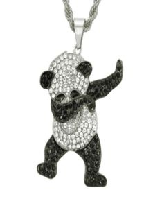 Collar con colgante de panda con incrustaciones de diamantes, accesorios geniales, collares con colgante de estilo largo, collares de dos colores en oro y plata49080906792101