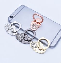 telefoonhouder Diamond-encrusted hartvormige dubbele liefde metalen ring gesp rug mobiele telefoon universele 360 ​​roterende standaard