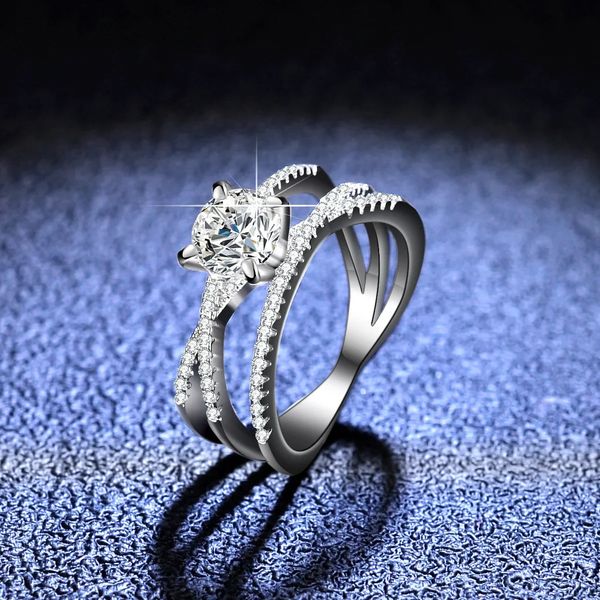 Bagues de fiançailles en diamant pour femmes, bague de mariage trois vies trois mondes, or blanc, bijoux PT950 240119