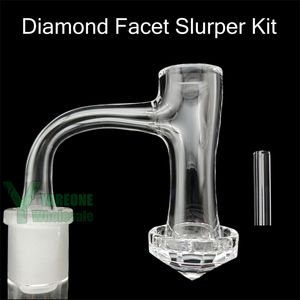 Diamond Facted Base Terp Slurper Banger Quartz Pilaar Kit Volle las afgeschuinde rand 10 mm 14 mm 90 graden Turp Slurp Dab Nail met een 20 mm kwart staaf Yareone Groothandel