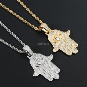 Diamant Fatima Eye Hand Ketting Sieraden Set Bling Zirconia Hip Hop 18k Gouden Hanger Kettingen Dames Heren Roestvrij staal Cha2615