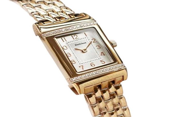 Diamond Flip Ladies Watch Fashion Rose Gold en acier inoxydable Rectangle White Digital Dial Quartz Montre de Luxe Womens Wristwatch1001141