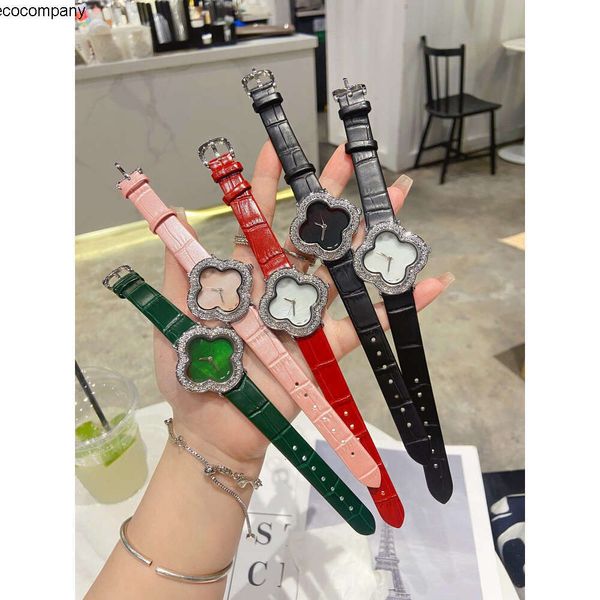 Diamante trébol de cuatro hojas va Moda Lujo Mujer Cleefly Reloj Reloj de pulsera Alhambra Van Cuatro hojas Hierba Red Rojo Pequeño y Ágata verde Mujer 39OW 2UEX