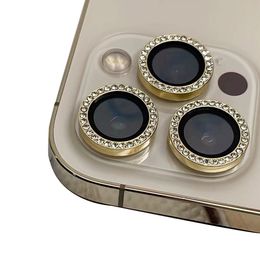 Écran de protection d'objectif d'appareil photo à paillettes de diamant pour iPhone 15 14 13 12 11 Pro Max Mini objectif à anneau en métal 9H verre trempé iPhone13 housse de protection