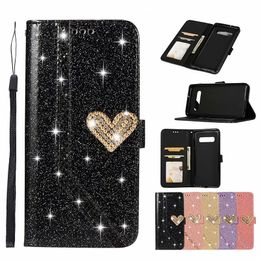 Diamond Glitter Love Heart Flip Lederen Portemonnee Case Voor Samsung A10 A20 A30 A40 A50 A70 A20E S7 S7 S9 Plus Note8 Note9 J330 J530