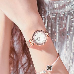Diamant godin Luminous Quartz Dames horloge roestvrijstalen gaasgordel slijtvaste dames pols horloges natuur schoonheid eenvoudige twee handen polshorloges