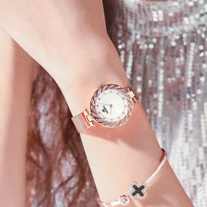 Diamant godin Luminous Quartz Dames horloge roestvrijstalen gaasgordel slijtvaste dames pols horloges Nature Beauty Simple Two Han 2399