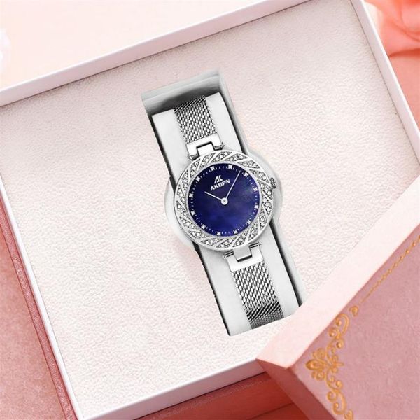 Montre à Quartz lumineuse déesse du diamant pour femmes, ceinture en maille, résistante à l'usure, montres-bracelets pour dames, beauté naturelle, cadeau exquis 3108