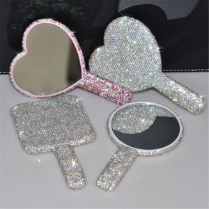 Diamant hand liefde hart vrouwelijk handgreep make -up cosmetische schoonheidstools handheld ijdelheid make -up spiegel voor meisjes