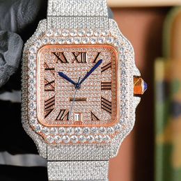 Diamond Hip Hop 22K Gold chapado 40 mm 8215 Movimiento 904 Reloj de hombre de muñeca de zafiro de acero inoxidable y deslumbrante