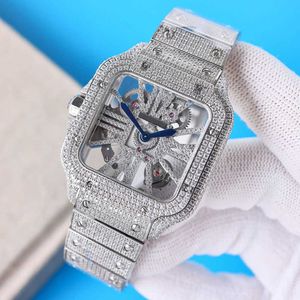 Montre à mouvement à quartz pour hommes, montre creuse en diamant, 39,8 mm, avec bracelet en acier serti de diamants, montre-bracelet lumineuse, 1DIVWKDT