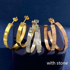 Pendientes de aro de diamantes Chapado en oro rosa de 18 quilates Pendiente de amor de acero de titanio para mujeres Joyería de diseñador Moda Aros de plata Hombres Studs W275I