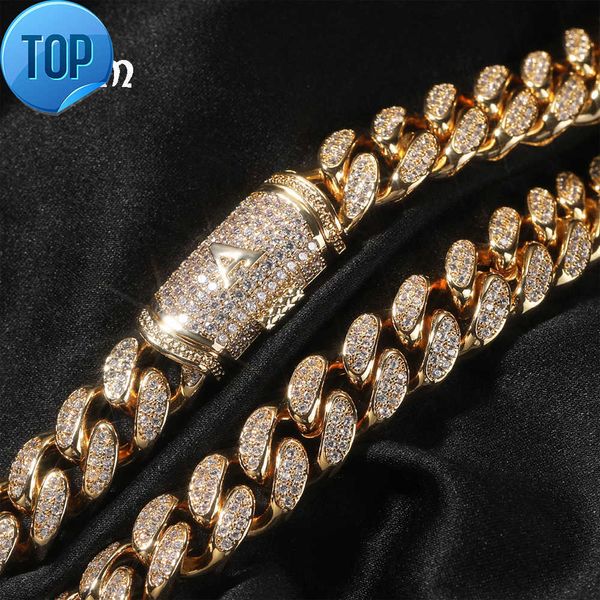 Collier en or incrusté de diamants niche hip-hop pour hommes en cuivre incrusté de zircon 12mm collier lettre chaîne cubaine