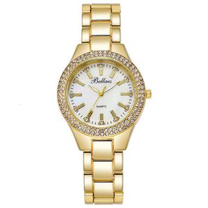 Diamant ingelegde gouden trend hiphop mode heren stalen band kwarts horloge