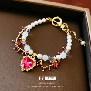 Bracelet en diamant Inlaid Love Pearl ot boucle coréenne douce et haut de gamme Bracelet, tempérament de célébrité Internet, nouveaux accessoires faits à la main pour les femmes