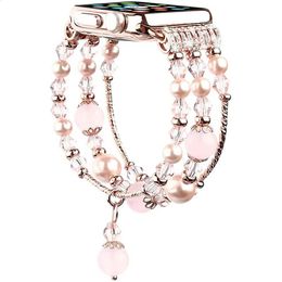 Bijoux en diamant Bracelet en acier inoxydable pour montre 4 3 femmes ceinture de perles pour bandes iWatch SE 6 5 38-44mm Bracelet Fran-12bd 240311