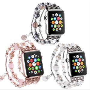 Diamant Sieraden Rvs Band voor Apple Horloge 4 3 Strap 38 / 42mm Dames Pearl Riem Iwatch Bands SE 6 5 40 / 44mm Armband